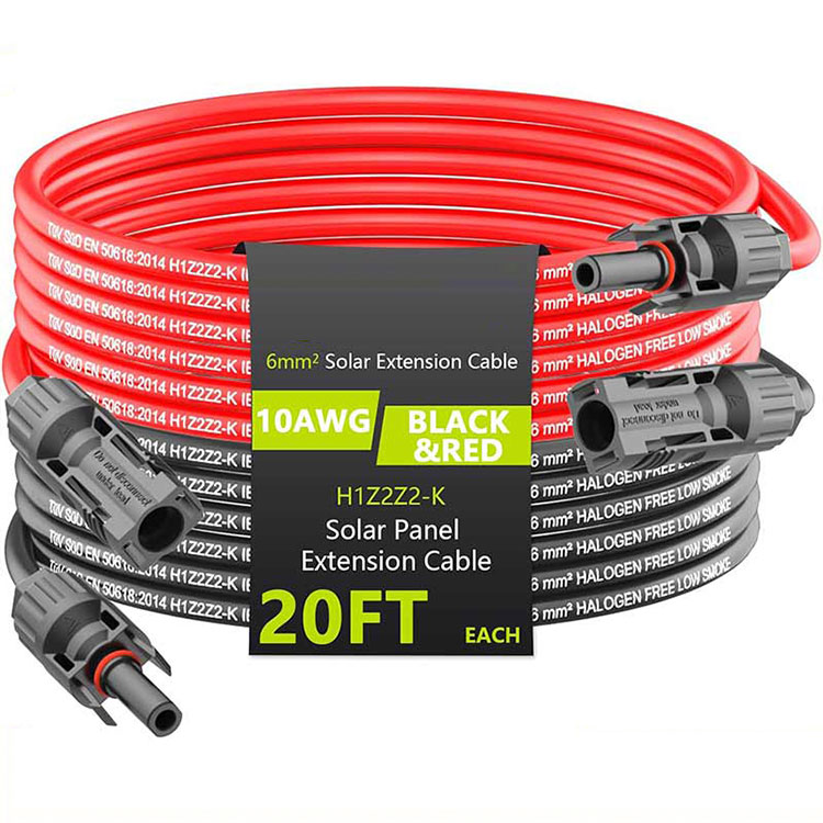 Kebo ya Upanuzi wa Sola 20FT 10AWG (6mm2) Waya wa Upanuzi wa Paneli ya Jua